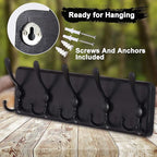 Dseap Coat Rack Wall Mounted - 5 Tri Hooks, Heavy Duty, Wooden Wall Coat Hanger Coat Hook for Clothes Hat Jacket Clothing, Bl