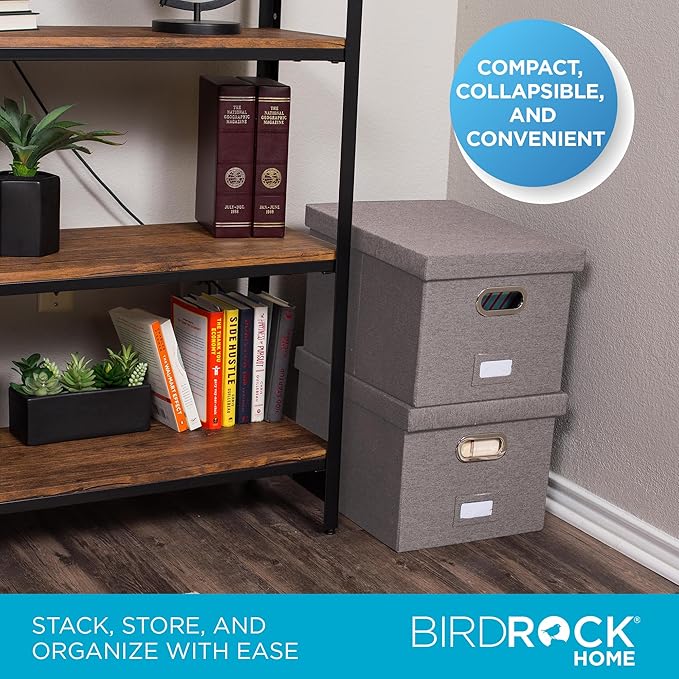 Internet's Best Collapsible File Box Storage Organizer with Lid - Decorative Linen Filing & Storage Office Boxes – Hanging Le