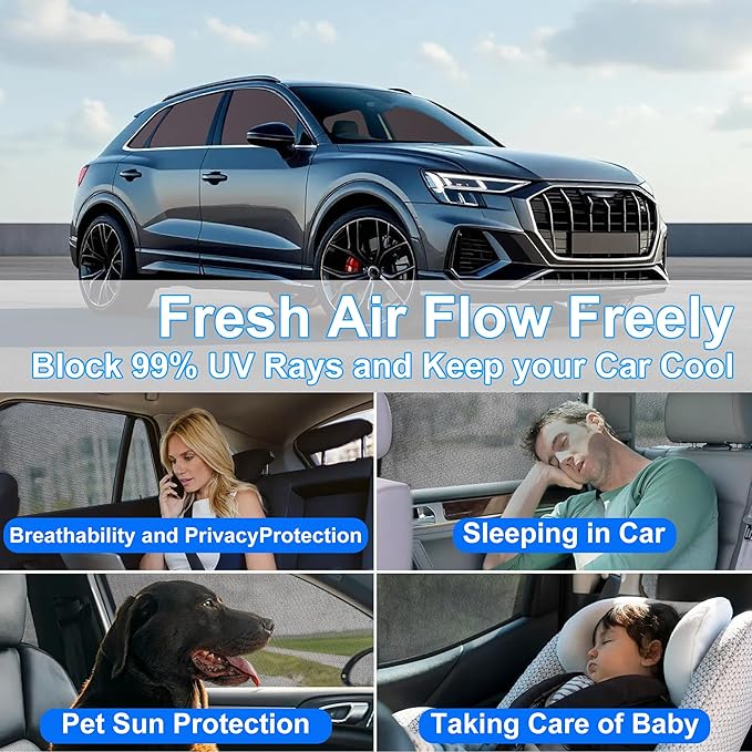 Front Side Half Window Shade Foldable Custom Fit for Audi Q3 2019-2026 Car Window Shades for Side Window Sun Shade UV Protection Heat Insulation for Camping Sleeping 6PCS