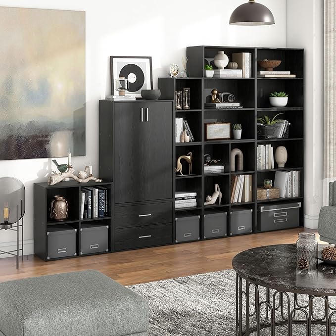 Homes: Inside + Out Apexa 6-Cube Storage Organizer Shelves, Stackable Wood Bookcase Fits Cubby Bins for Organization, Dorm Te