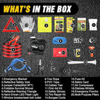Nilight Car Emergency Kit with Jumper Cable Air Compressor Tire Repair Essential Tools First Aid Alligator Connector Electric