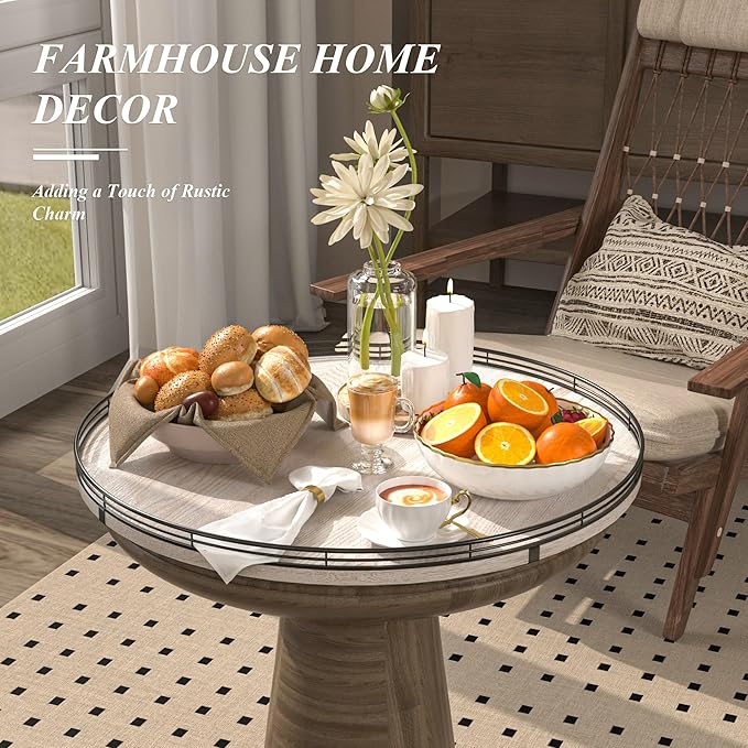 21" Lazy Susan Wood Turntable Organizer for Kitchen Decor, Farmhouse Round Wooden Lazy Susan Organization and Storage for Cab