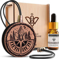 Wood Car Air Freshener — Handmade Car Air Freshener — Compass Mountains Designed Fragrance Oil Diffuser in Wooden Gift Box — 