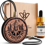 Wood Car Air Freshener — Handmade Car Air Freshener — Compass Mountains Designed Fragrance Oil Diffuser in Wooden Gift Box — 