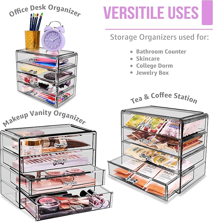 Sorbus Makeup Organizer - 4 Drawer Acrylic Make Up Organizers and Storage for Cosmetics, Jewelry, Beauty Supplies, Clear Make