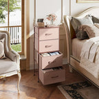 WLIVE 4 Drawers Dresser for Bedroom, Pink Rose Gold Fabric Clothes Storage Organizer Unit, Dresser for Hallway, Entryway, Clo