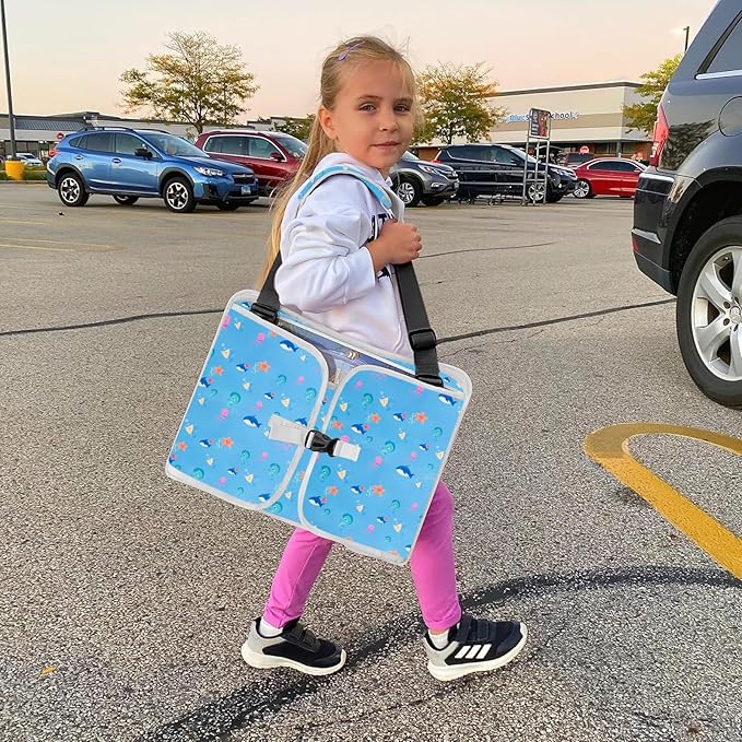 MENZOKE Kids Travel Tray, Car Seat Tray for Kids Travel, Toddler Essentials Girls with Tablet Holder, Road Trip Essentials wi
