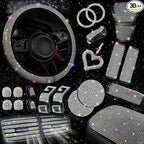NBTEPEM 30 Pcs Multicolor Bling Car Accessories Set for Women, Steering Wheel Cover Set, Bling Console Cover, Seat Belt Cushion, Shift Knob Cushion, Cup Coaster, Rhinestone Car Hanging Accessories