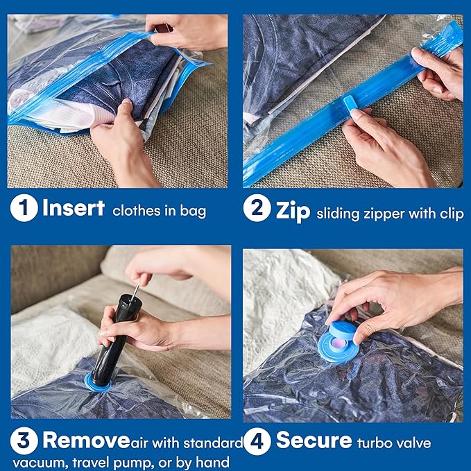12 Pack Variety Vacuum Storage Bags for Comforters, Blankets & Clothes – Vacuum Sealed Compression Bags with Hand Pump – Spac