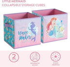 Disney Little Mermaid Storage Cubes,Set of 2 Spacious Collapsible Bins with Handles, Kids Toy Organizer for Bedroom & Playroo