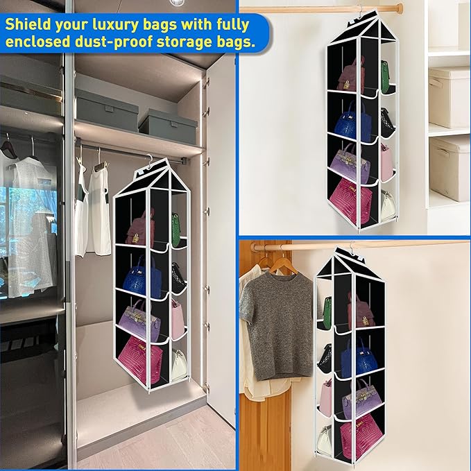 Purse Organizer for Closet, with Zippered-Dustproof, Purse Organizer, Designed for Oversized Wallets & Holds 8-16 Purses, org