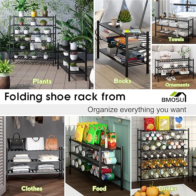 BMOSU 3-Tier Bamboo Extended Shoe Rack Premium Stackable Shoe Shelf Storage Organizer for Hallway Closet Living Room Entryway