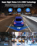 Dash Camera for Cars,4K Full UHD Car Camera Front Rear with 32GB Card,Built-in Super Night Vision,2.0'' IPS Screen,170°Wide A
