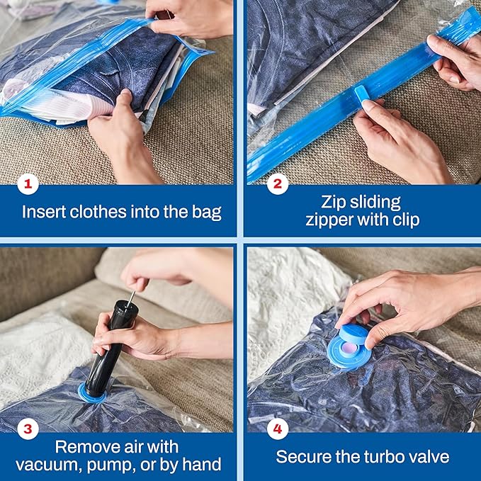 10 Pack Small Vacuum Storage Bags for Comforters, Blankets & Clothes – Vacuum Sealed Compression Bags with Hand Pump – Space 