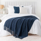 BATTILO HOME Navy Throw Blanket for Couch, Decorative Navy Blue Throw Blanket for Sofa Bed Room Decor, 50"x60"
