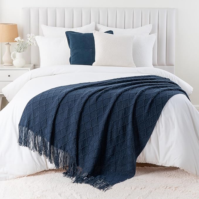 BATTILO HOME Navy Throw Blanket for Couch, Decorative Navy Blue Throw Blanket for Sofa Bed Room Decor, 50"x60"