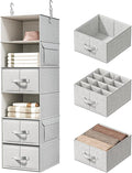 Vailando 6-Shelf Hanging Closet Organizer with 3 Drawers, Closet Hanging Shelves with Removable Fabric Drawers for Wardrobe, 