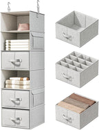 Vailando 6-Shelf Hanging Closet Organizer with 3 Drawers, Closet Hanging Shelves with Removable Fabric Drawers for Wardrobe, 
