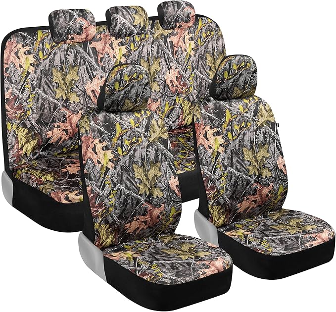 BDK Camo Car, Full Set – Realistic Green Forest Camouflage Automotive Front & Bench Back Seat Cover, Camoflauge Interior Prot