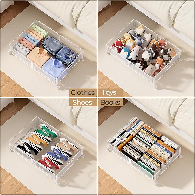 Yecaye Under Bed Storage with Wheels, 2 Pack Under Bed Shoe Storage Organizer Drawer, Tool-free Assembly Metal Underbed Stora