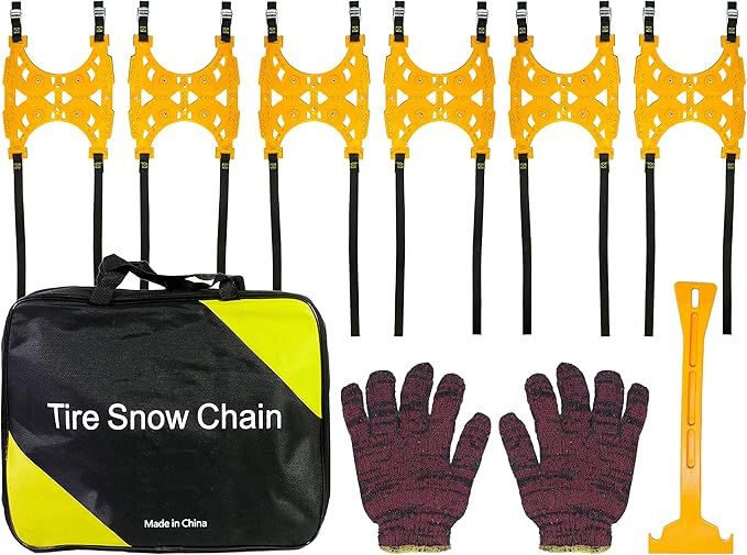 VViViD Heavy Duty Snow Chain Set of 6 for 2 Wheels with Application tool, Work Gloves and Free Carry-Bag for Passenger Cars, 