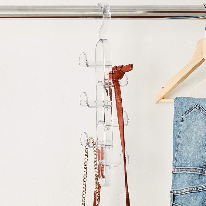 Spectrum Closet Handbag Organizer 6 Hook Hanging Purse Storage for Closet Wardrobe, Acrylic Handbag Storage Hook Closet Rod H