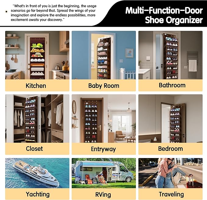 Kotkn 10 Tier Over The Door Organizer - Heavy Duty Hanging Storage Rack with Sturdy Oxford Fabric, Holds 20+ Pairs of Footwea