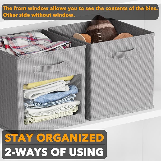 SpaceAid Storage Cubes with Clear Windows, Set of 6 Fabric Bins, 11 Inch Foldable Baskets Boxes for Closet, Cubby Shelf or Cu