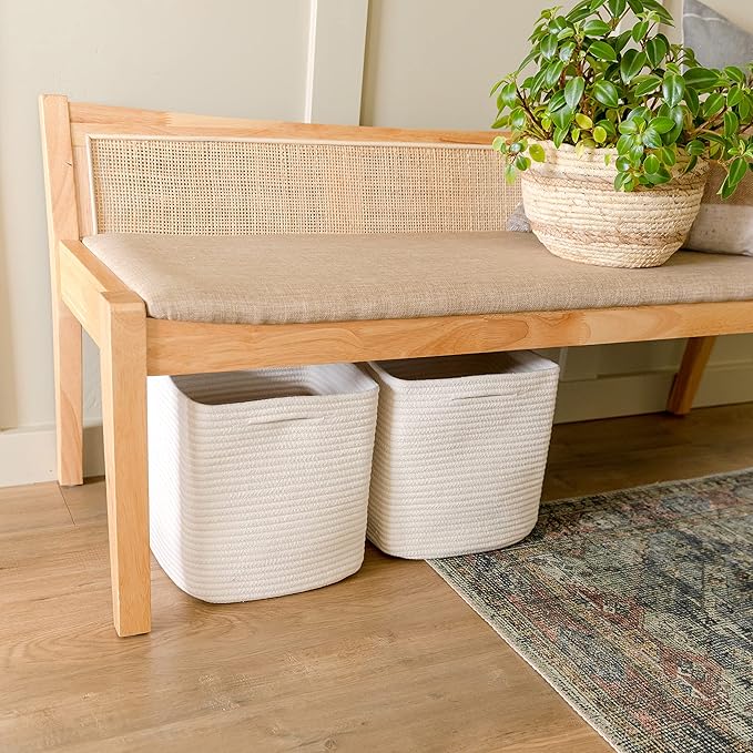 NaturalCozy Storage Cubes 11 Inch Cotton Rope Woven Baskets for Organizing, 3-Pack | Cube Storage Bin | Square Storage Basket