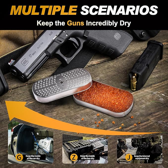 Pistol/Gun/Ammo Case Safe Dehumidifier Silica Gel with Rechargeable Beads, Compact Design and Various Sizes for Vault