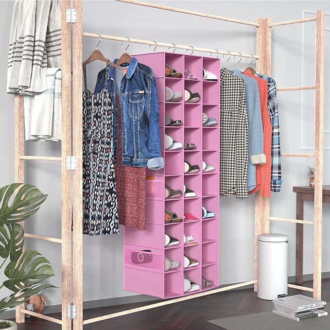 coastal rose Hanging Shoe Organizer for Closet, 30 Sections Hanging Closet Organizers and Storage Shelves Space Saving Shoe R