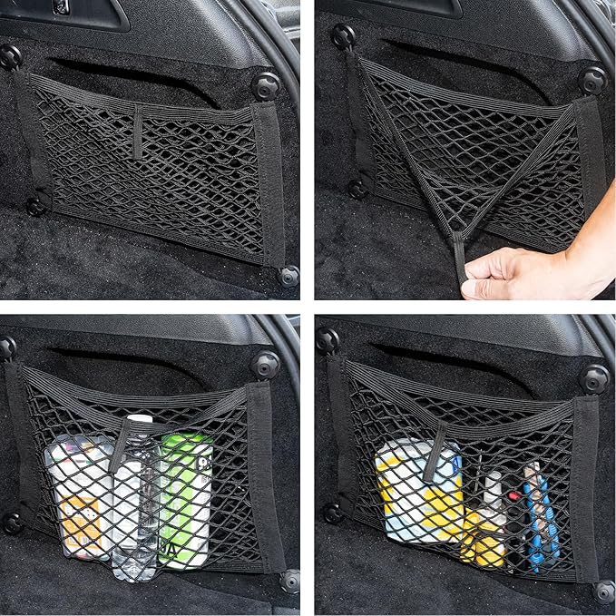 Universal 2 Pack Elastic Small Cargo Net Pocket Organizer Pouch Bag 14.3 x 9.5 inches RV Netting Storage Pocket with 8 Pieces