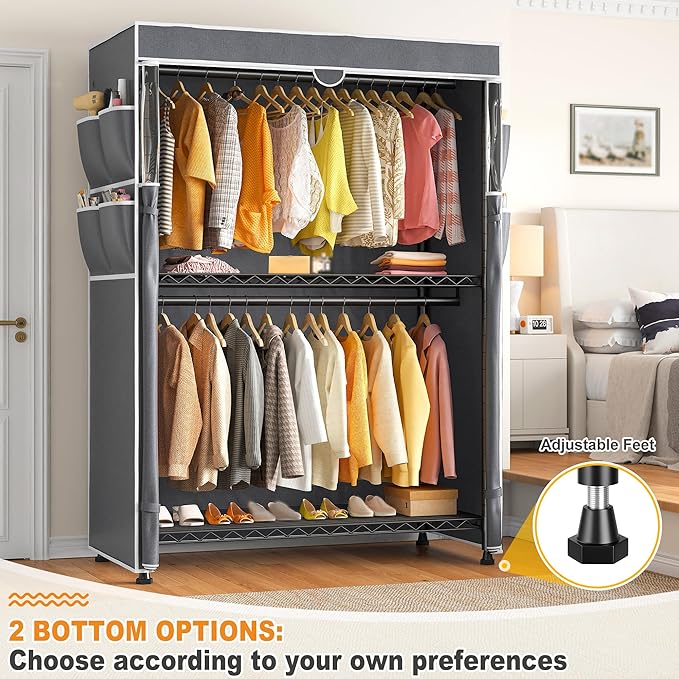 Raybee Clothes Rack with Cover, 45" W Heavy Duty Clothing Racks for Hanging Clothes, Portable Closet with Adjustable Shelves 
