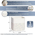 NaturalCozy Storage Cubes 11 Inch Cotton Rope Woven Baskets for Organizing, 3-Pack | Cube Storage Bin | Square Storage Basket