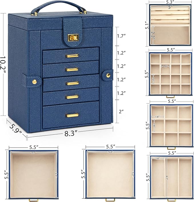 AKOZLIN Jewelry Box Organizer Functional Leather Jewelry Storage Case for Women Girls Ring Necklace Earring Bracelet Holder O
