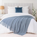 BATTILO HOME Bluish Grey Throw Blanket for Couch, Soft Knit Throws with Tassels for Home Decor, Blue Blankets and Throws for 