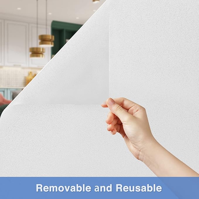 Volcanics Frosted Glass Window Privacy Film with Installation Tools, Removable Static Cling Bathroom Window Film, Heat Control UV Blocking, Peep-Proof, Ideal for Home Office 35.4 x 39.3 Inches