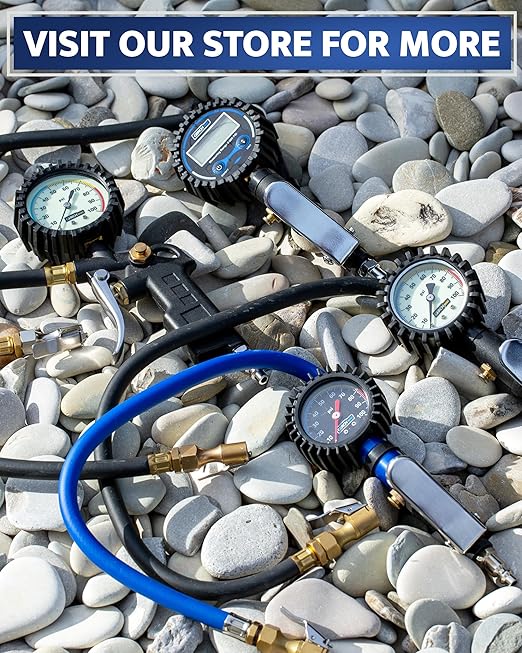 Tire Inflator with Pressure Gauge and Longer Hose - Most Accurate, Heavy Duty Air Chuck with Gauge for Air Compressor Tire Inflator Attachment - 100PSI