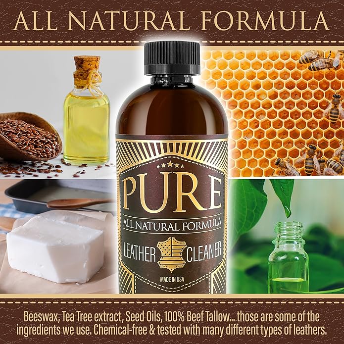Leather Cleaner, Conditioner and Detailer Kit - Natural Beeswax Formula for Car Seat, Couch, Furniture, Purse, Boots & Jacket