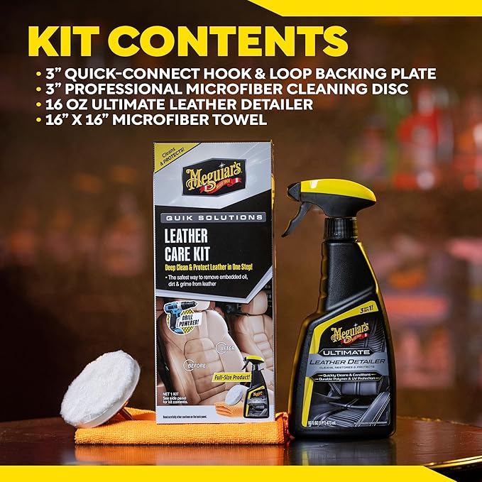 Meguiar's Leather Care Kit,This Car Care Kit Includes a Premium Car Leather Cleaner and Conditioner, Drill Backing Plate, Cle