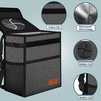 Leak Proof Car Trash Bag Waterproof Garbage Can with Lid for SUV Front Seat Multipurpose Car Hanging for Headrest Collapsible and Portable with Storage Mesh Pocket, Charcoal Gray