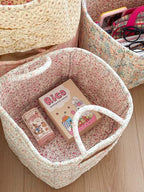 Storage Basket Boho Fabric Large Collapsible Floral Laundry Nursery Hamper Portable Folding Storage for Clothes Toys (Green F