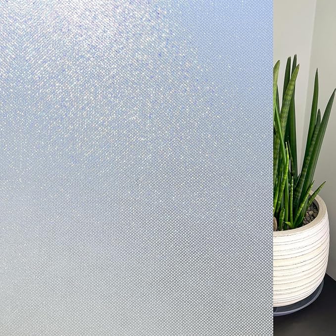 KESPEN Frosted Window Privacy Film Heat Control UV Sun Blocking Glass Stickers Static Cling Non Adhesive Door Coverings Decals for Bathroom Home Office, Sparkling, 35.4 Inch X 8.2 Feet