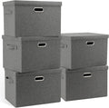 Graciadeco Large 17" 36 Quart Collapsible Stackable Storage Bins with Lids, 5 Packs Gray Foldable Fabric Closet Storage Boxes