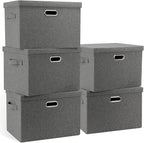 Graciadeco Large 17" 36 Quart Collapsible Stackable Storage Bins with Lids, 5 Packs Gray Foldable Fabric Closet Storage Boxes