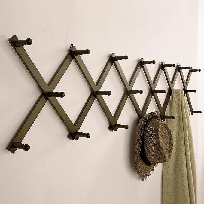 SKOLOO Hat Rack for Wall with 20 Hooks, Solid Wooden, Modern, Expandable Coat Rack Wall Mount for Coats, Hats, Bags, Baseball