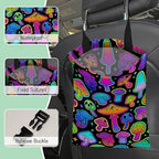 Bright Mushrooms Car Garbage Bag,Colorful Mushroom Waterproof Small Car Trash Bag Hanging Back of Seat,Drawstring Hanging Car Trash Bag with Adjustable Buckle for Car Accessories
