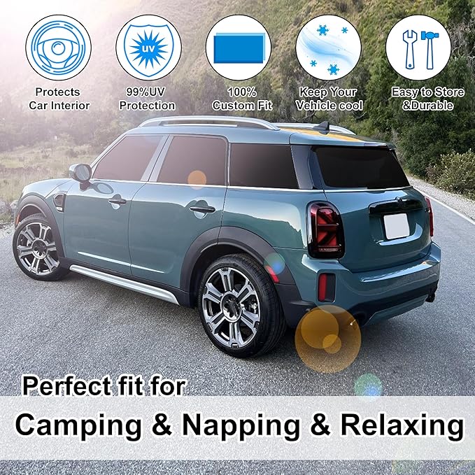 Windshield Sun Shade Car Windshield Foldable Full Windows Coverage Custom Fit for 2024-2026 Mini Countryman Cooper F66 SUV Accessories Window Shades Block Sun UV Rays 6PCS
