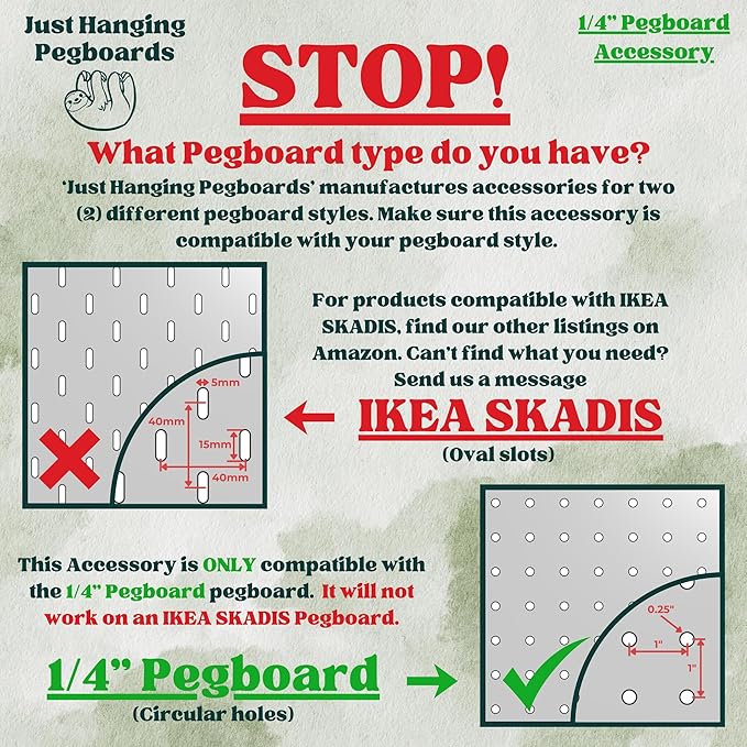 'Just Hanging Pegboards' 1/4" Pegboard Angled Thread-Bobbin Storage Hook, Compatible with 1/4" Pegboards. Sewing Organization