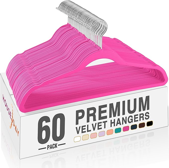 HOUSE DAY Rosy Red Velvet Hangers 60 Pack, Non Slip Clothes Felt Hanger Heavy Duty for Coat, Premium Slim Space Saving Suit H